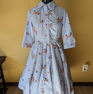 Gracia Butterfly Shape Collar Stripe Shirt dress